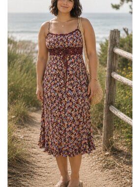 Womens Y2k Floral Ditsy Dress SMALL Beach Coastal Babydoll Coquette Chic Whimsi